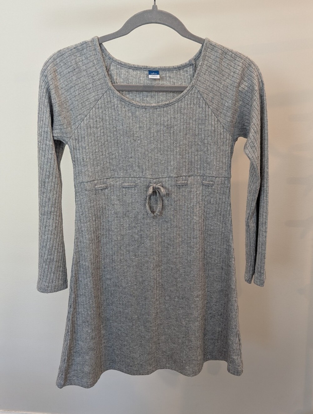 Old Navy Gray Ribbed Long-Sleeve Knit Dress with Tie